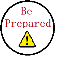 Be prepared letters in red with a yellow caution sign